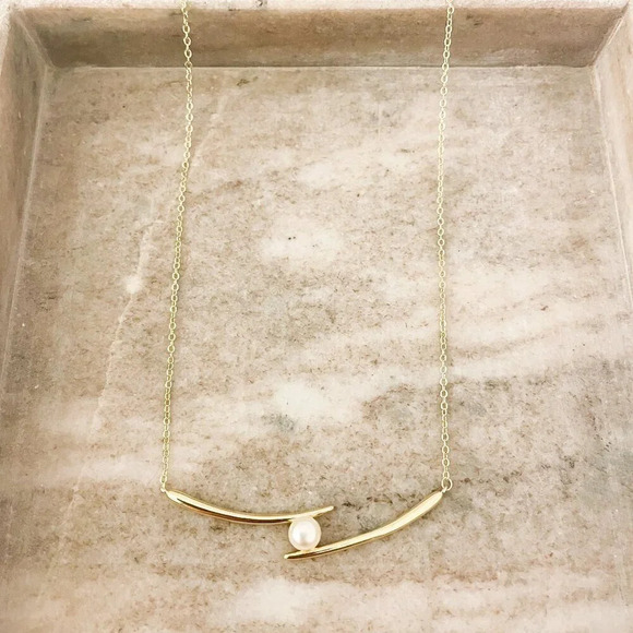 Silver Pearl Necklace, Five Pearl Bar Necklace Silver, Pearl  925 Sterling Silver Double Bar Necklace Pearl Necklace Chopstick Necklace